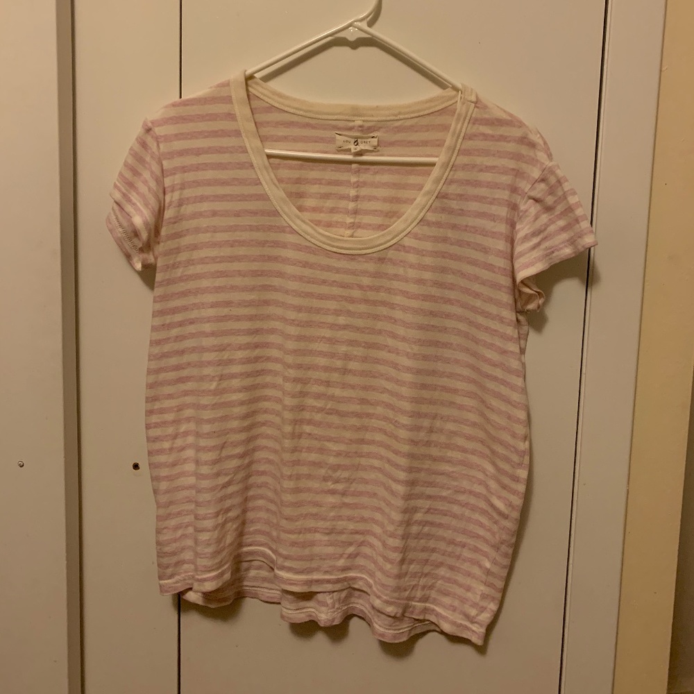 LOU & GREY Pink Striped Cotton T Shirt Top